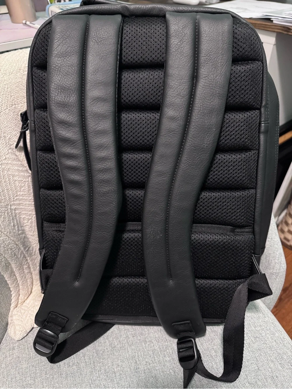 Dell Black Leather-Style Tech Laptop Backpack